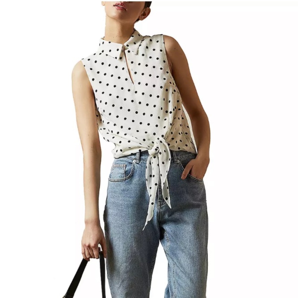 Ted Baker White Polka Dot Sleeveless Top